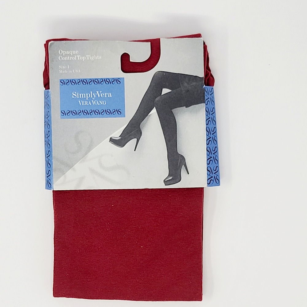 Simply Vera Vera Wang Opaque Control Top Tights Womens Sz 1 Red Made in USA NEW